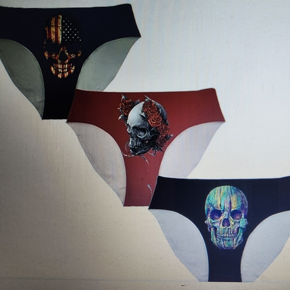 New FOR U DESIGNS women's panties 3D Rose Skull Graphic 3 pack, size L